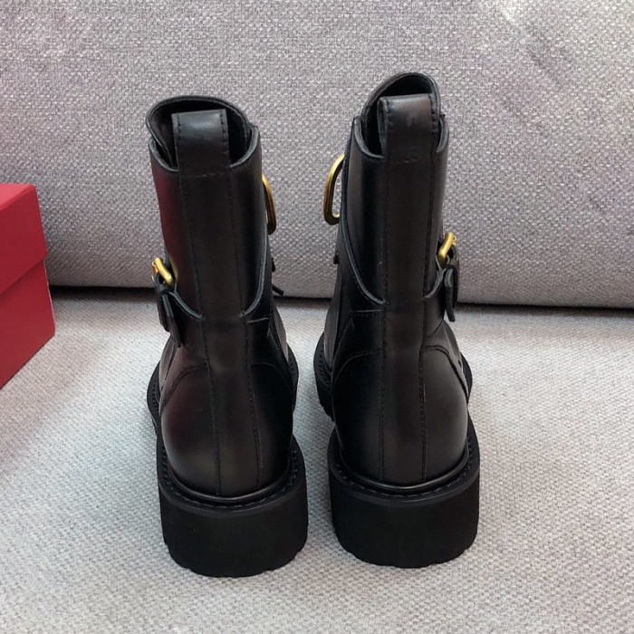 Valentino Garavani Women Fashion Ankle Boots Luxury Brand Vlogo Signature Calfskin Combat Boot 35mm / .8 In. Black