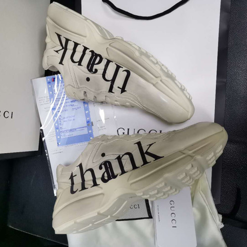 Gucci Mens Shoes Sneakers Luxury Brand Men's 'think/thank' print Rhyton sneaker 636343 A9L00 9522