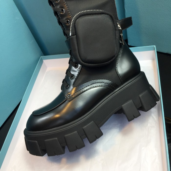 Prada Women Shoes Boots Luxury Brand Brushed rois leather and nylon Monolith boots 1W257M_3L09_F0002_F_055