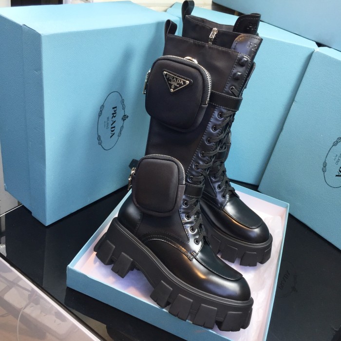 Prada Women Shoes Boots Luxury Brand Brushed rois leather and nylon Monolith boots 1W257M_3L09_F0002_F_055