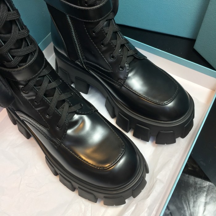 Prada Women Shoes Boots Luxury Brand Brushed rois leather and nylon Monolith boots 1W257M_3L09_F0002_F_055