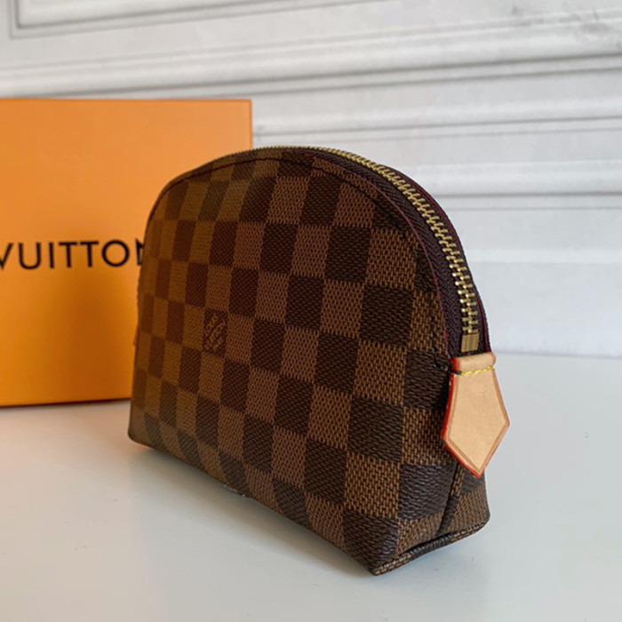 Louis Vuitton Womens Clutch Make Up Bags Luxury Fashion Type COSMETIC POUCH Damier Ebene Canvas N47516