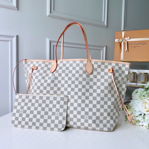 Louis Vuitton Womens Bags Handbags Luxury Brand LV NEVERFULL GM Beige Damier Azur Canvas N41360