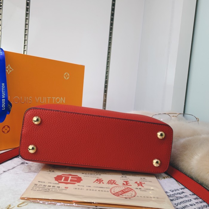 Louis Vuitton Womens Bags Handbags Luxury Brand CAPUCINES BB Scarlet Taurillon Leather Messenger Shoulder Bags M52689