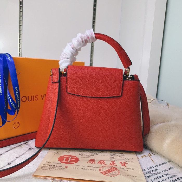 Louis Vuitton Womens Bags Handbags Luxury Brand CAPUCINES BB Scarlet Taurillon Leather Messenger Shoulder Bags M52689