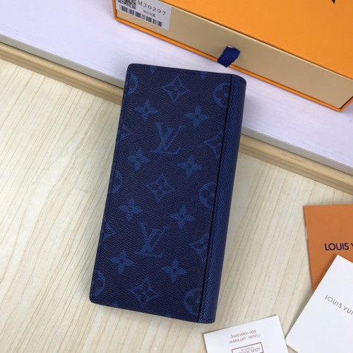 Louis Vuitton Mens Wallets Purse Luxury Brand Designer BRAZZA WALLET Cobalt Taigarama with Original Box M30297