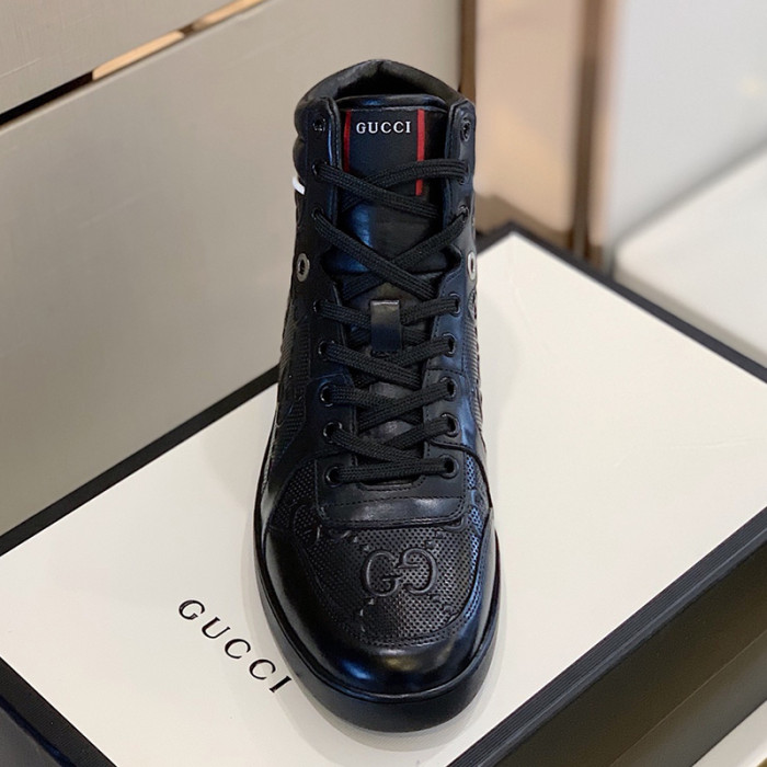 Gucci Men Shoes Fashion Sneakers Luxury Brand Men's Ace GG High-Top Embossed Sneaker with Original Box