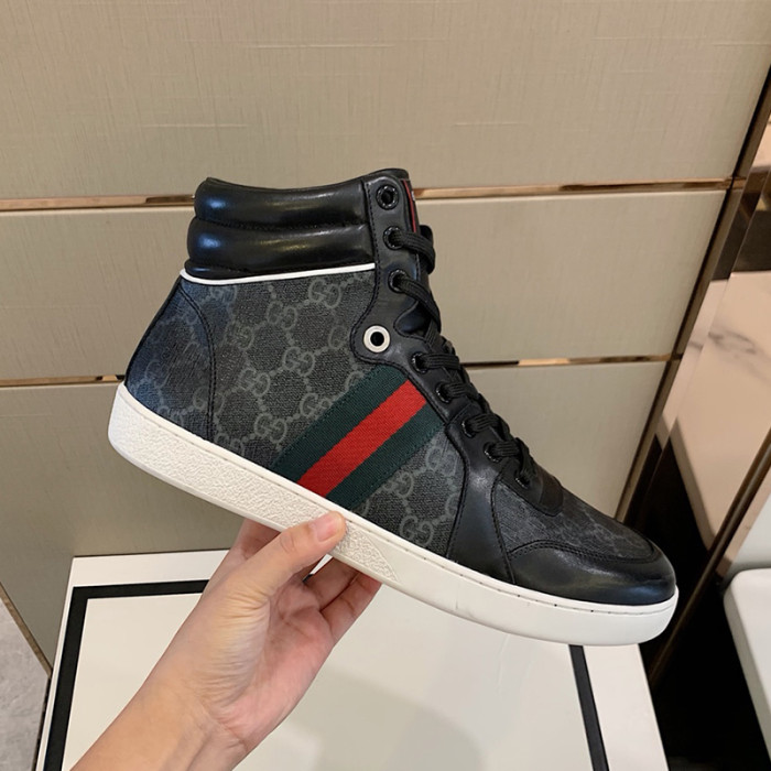 Gucci Men Shoes Fashion Sneakers Luxury Brand Men's Ace GG High-Top Embossed Sneaker with Original Box