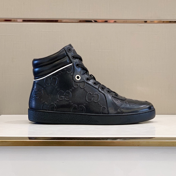 Gucci Men Shoes Fashion Sneakers Luxury Brand Men's Ace GG High-Top Embossed Sneaker with Original Box