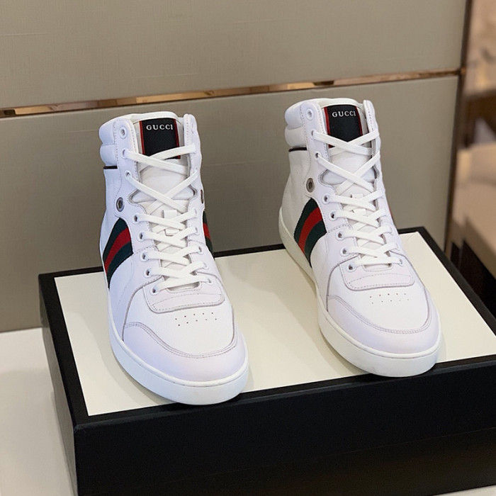 Gucci Men Shoes Fashion Sneakers Luxury Brand Men's Ace GG High-Top Embossed Sneaker with Original Box