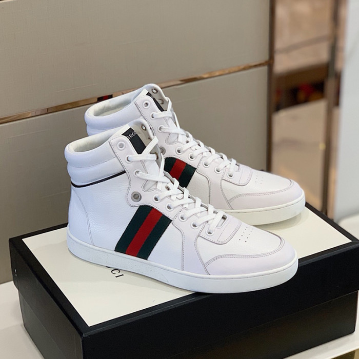 Gucci Men Shoes Fashion Sneakers Luxury Brand Men's Ace GG High-Top Embossed Sneaker with Original Box