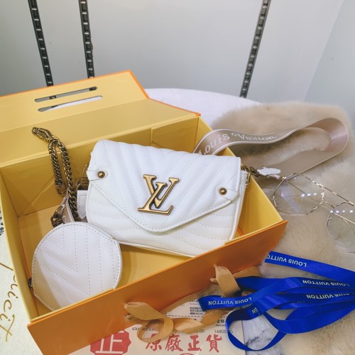 Louis Vuitton Womens Bags Shoulder Bag Luxury Brand LOUIS VUITTON NEW WAVE MULTI-POCHETTE Snow with Original Box M56466