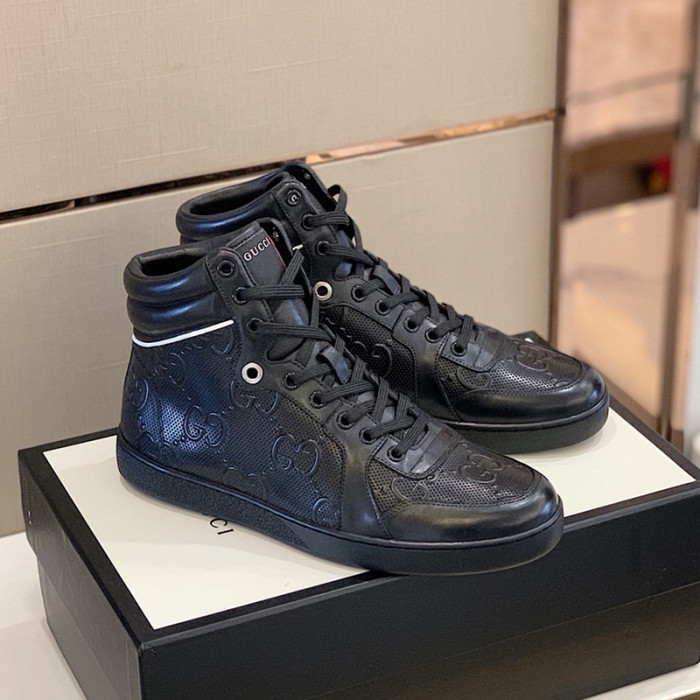 Gucci Men Shoes Fashion Sneakers Luxury Brand Men's Ace GG High-Top Embossed Sneaker with Original Box