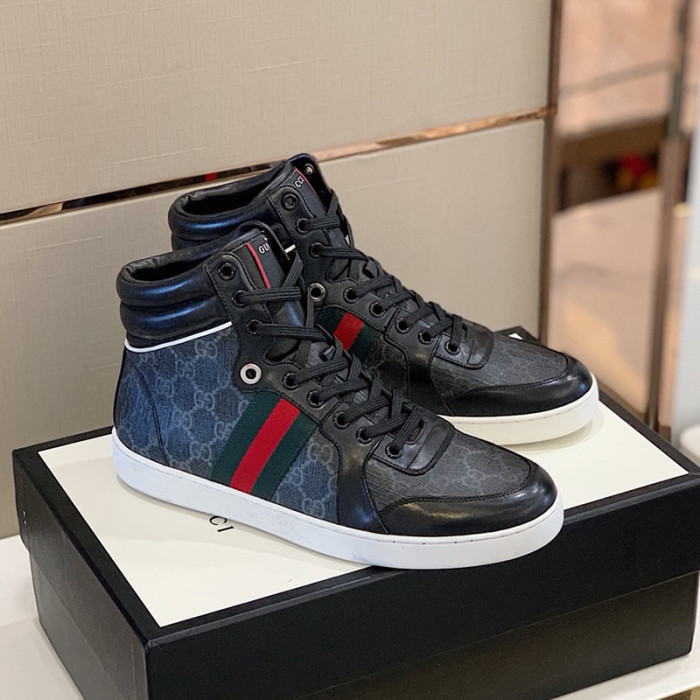 Gucci Men Shoes Fashion Sneakers Luxury Brand Men's Ace GG High-Top Embossed Sneaker with Original Box