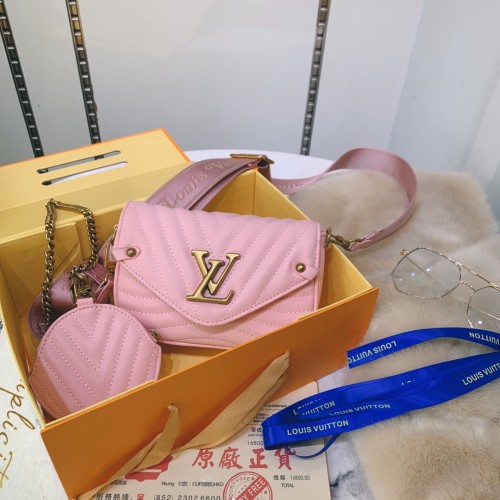Louis Vuitton Womens Bags Shoulder Bag Luxury Brand LOUIS VUITTON NEW WAVE MULTI-POCHETTE Rose Ballerine with Original Box M56468