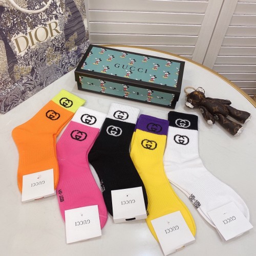 Gucci Socks 5 Pairs with Original Box Luxury Brand Breathable Gucci Sock