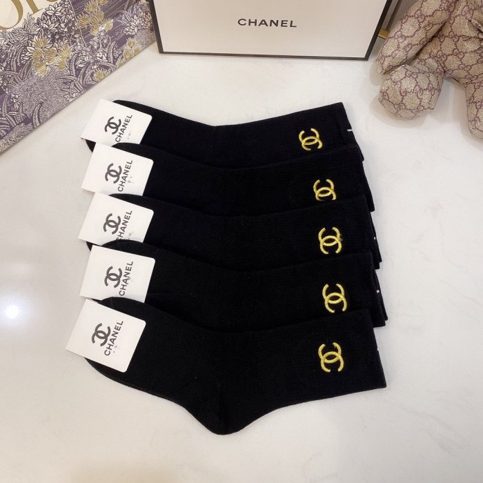 Chanel Socks 5 Pairs with Original Box Luxury Brand Breathable Chanel Sock