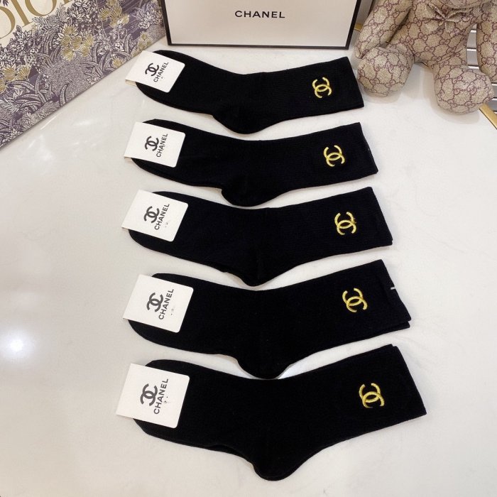 Chanel Socks 5 Pairs with Original Box Luxury Brand Breathable Chanel Sock