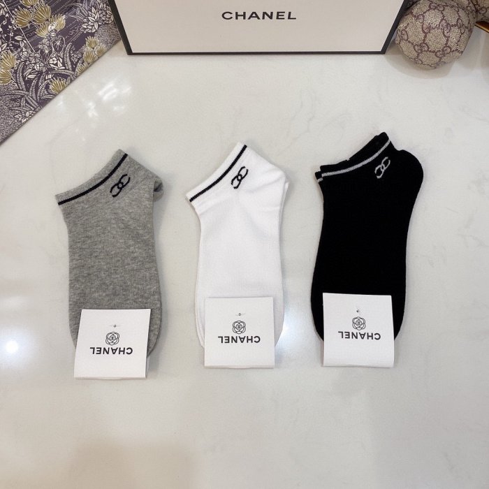 Chanel Socks 3 Pairs with Original Box Luxury Brand Breathable Chanel Sock