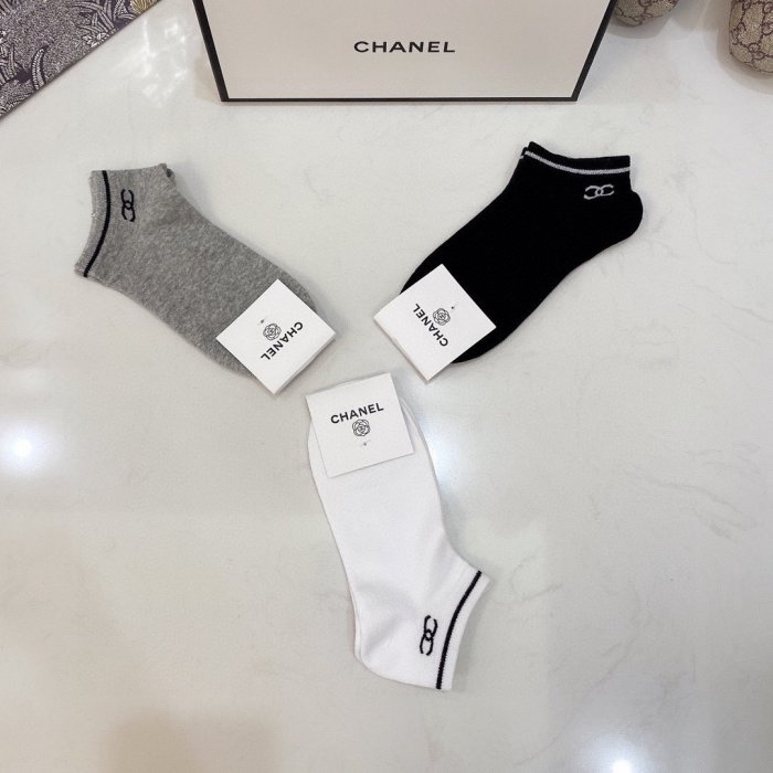 Chanel Socks 3 Pairs with Original Box Luxury Brand Breathable Chanel Sock