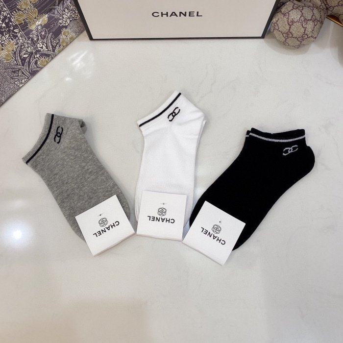 Chanel Socks 3 Pairs with Original Box Luxury Brand Breathable Chanel Sock
