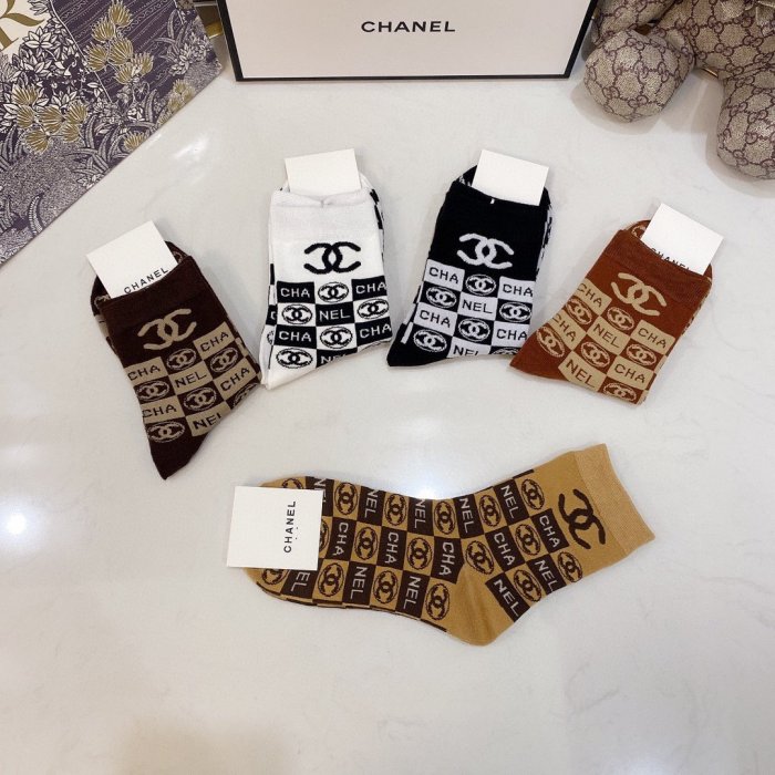 Chanel Socks 5 Pairs with Original Box Luxury Brand Breathable Chanel Sock