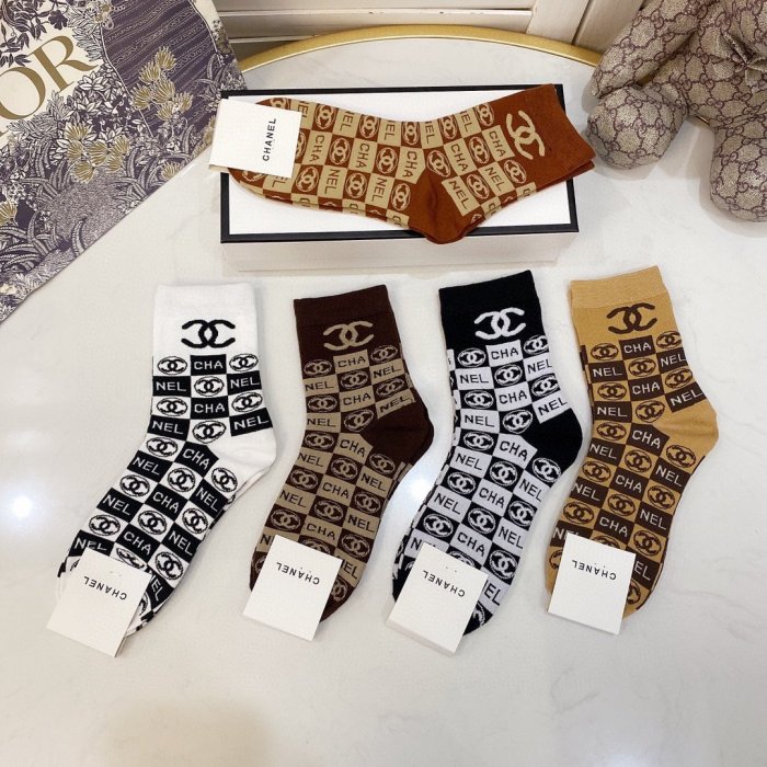 Chanel Socks 5 Pairs with Original Box Luxury Brand Breathable Chanel Sock