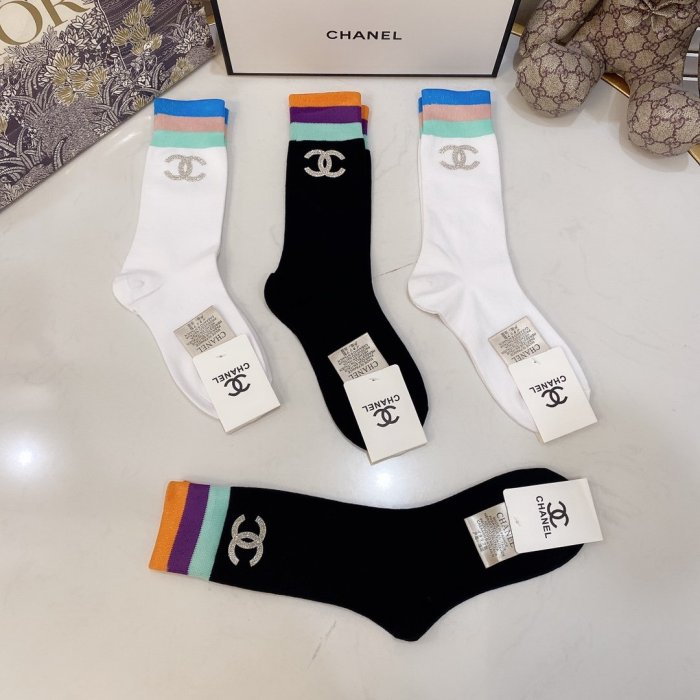 Chanel Socks 4 Pairs with Original Box Luxury Brand Breathable Chanel Sock