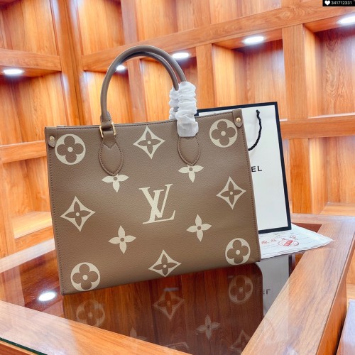 Louis Vuitton Womens Bags Handbags ONTHEGO MM Turtledove Monogram Empreinte Leather Luxury Brand Design Lady Bags M45494