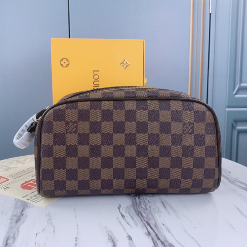 Louis Vuitton Womens Clutch Make Up Bags Luxury Fashion Type Damier Ebene Canvas KING SIZE TOILETRY BAG with Original Box N47527