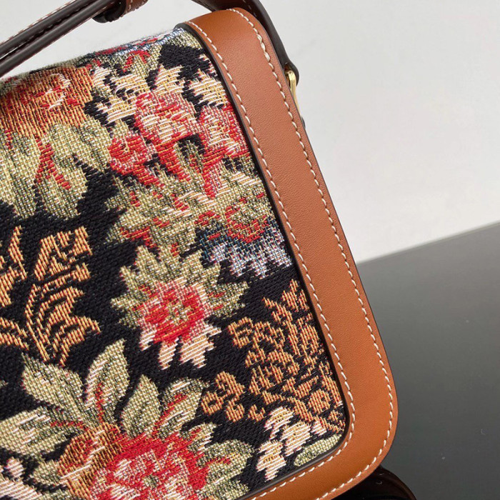 Celine Womens Bag MEDIUM TRIOMPHE BAG IN FLORAL JACQUARD AND CALFSKIN