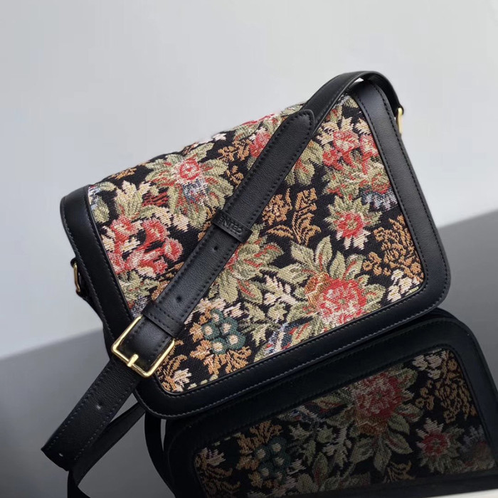 Celine Womens Bag MEDIUM TRIOMPHE BAG IN FLORAL JACQUARD AND CALFSKIN