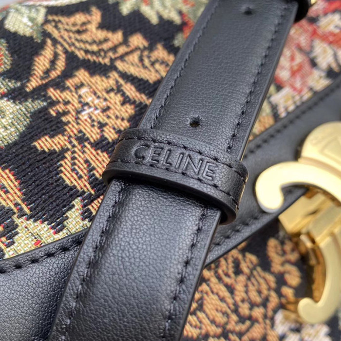 Celine Womens Bag TEEN TRIOMPHE BAG IN FLORAL JACQUARD AND CALFSKIN