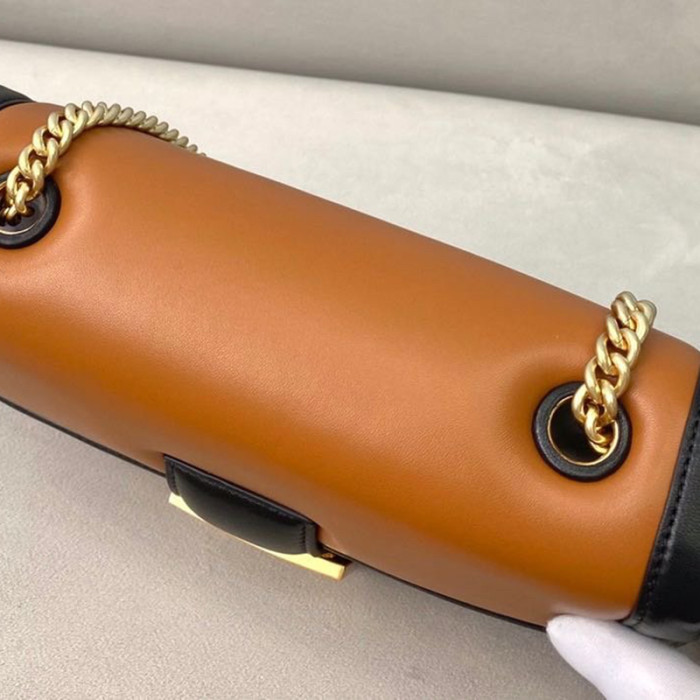 Fendi Womens Bag BAGUETTE CHAIN Brown and Black Nappa Leather Bag