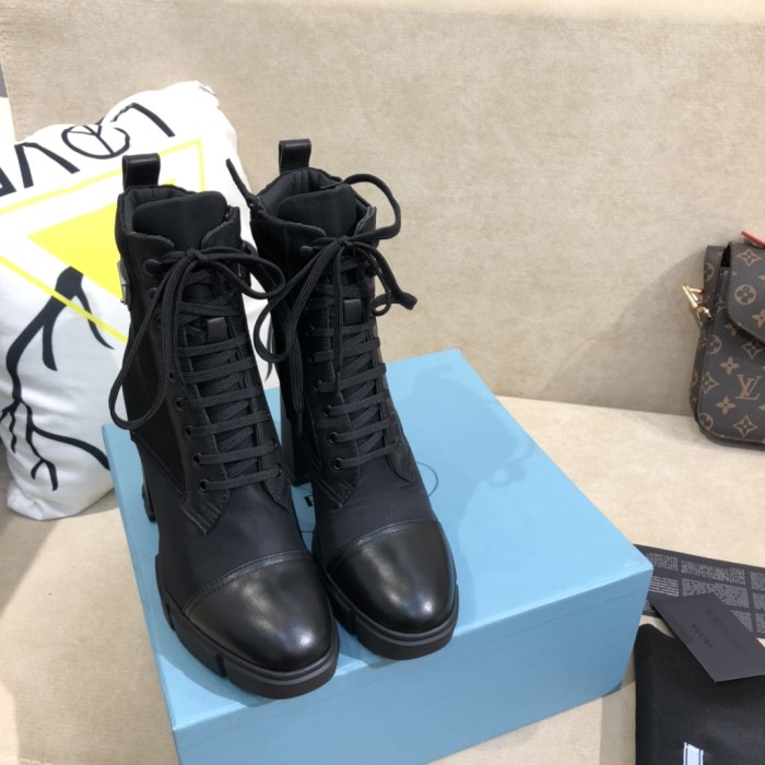Prada Women Shoes Boots Luxury Brand Monolith Patent Leather Booties Ankle Boots for Women with Original Box