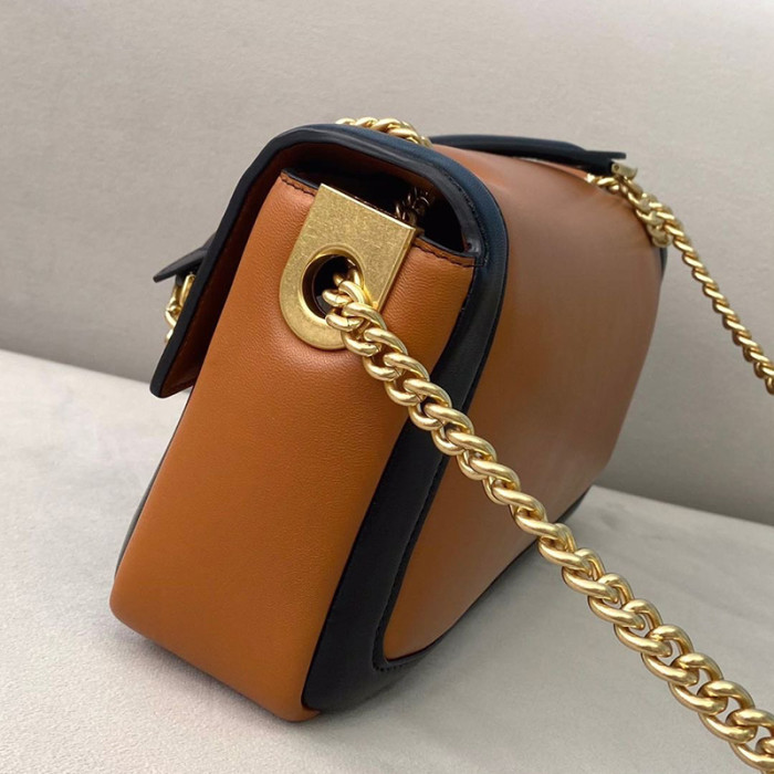 Fendi Womens Bag BAGUETTE CHAIN Brown and Black Nappa Leather Bag