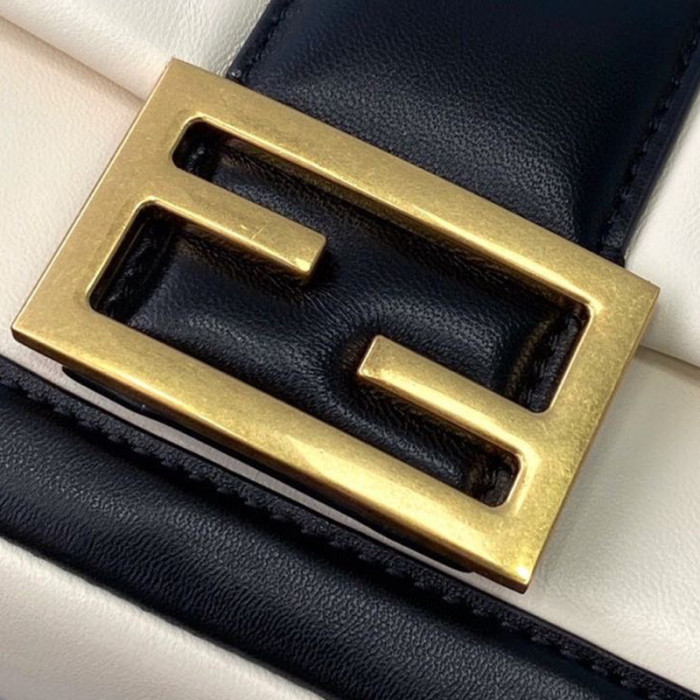 Fendi Womens Bag BAGUETTE CHAIN Black and White Nappa Leather Bag