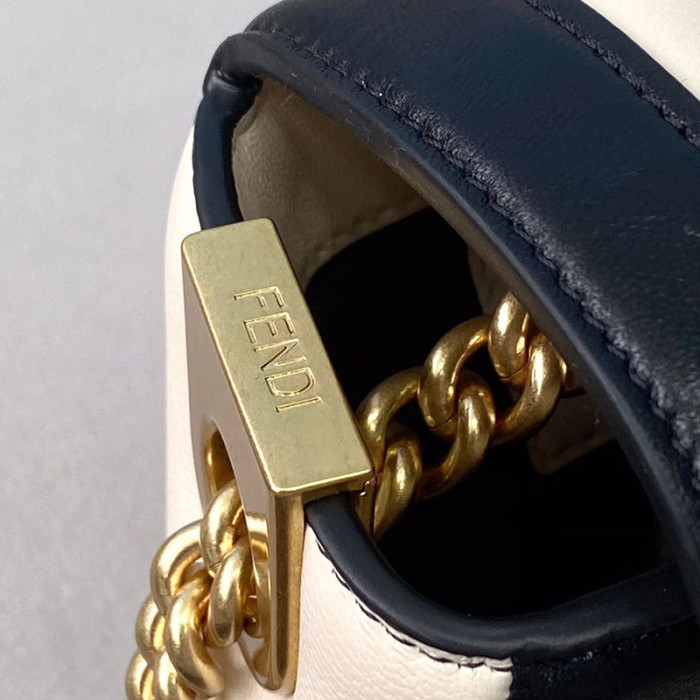 Fendi Womens Bag BAGUETTE CHAIN Black and White Nappa Leather Bag