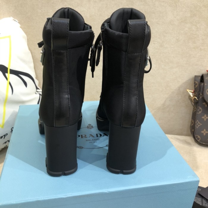 Prada Women Shoes Boots Luxury Brand Monolith Patent Leather Booties Ankle Boots for Women with Original Box