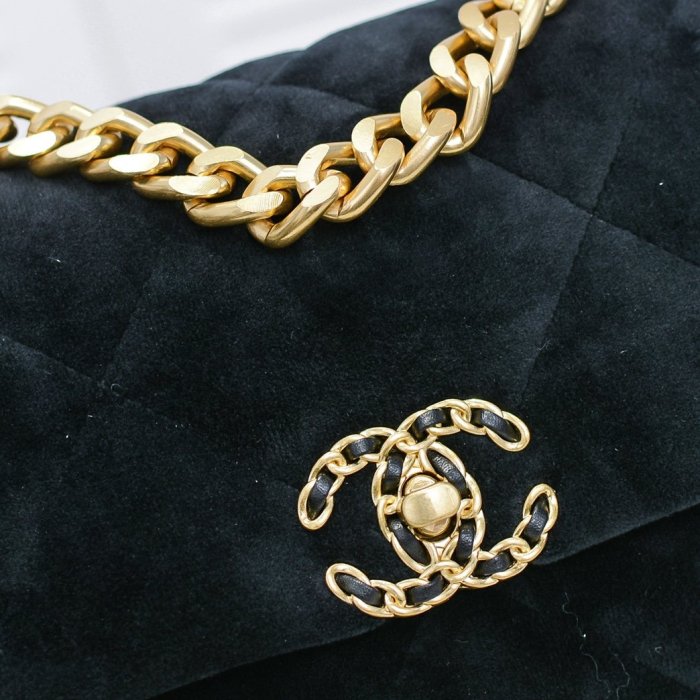 Chanel Womens Bags Crossbody Bag Chanel 19 Flap Bag Velvet, Black & Gold-Tone Metal Black