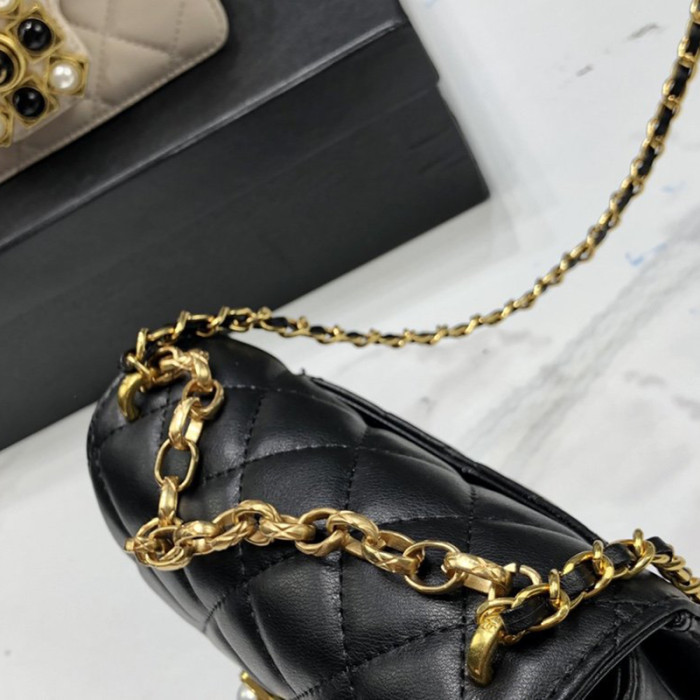 Chanel Womens Bags Small Flap Bag Calfskin, Crystal Pearls, Resin & Gold-Tone Metal