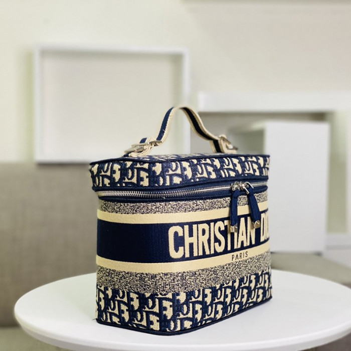 Dior Womens Bags DIORTRAVEL VANITY CASE Blue Dior Oblique Jacquard