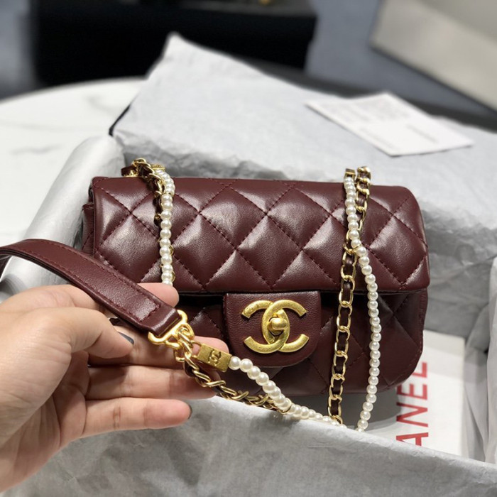 Chanel Womens Bags Flap Bag Calfskin, Crystal Pearls & Gold-Tone Metal Purple