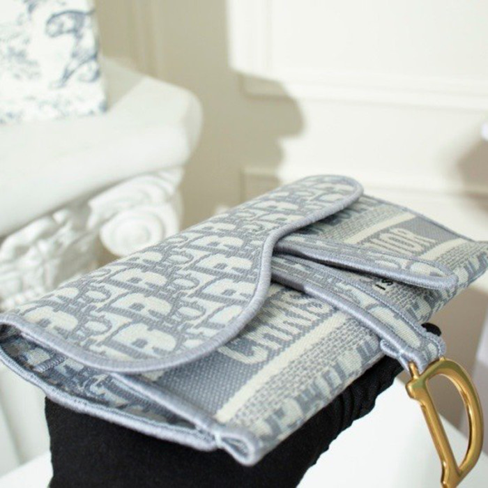 Dior Womens Bags SADDLE SLIM POUCH Gray Dior Oblique Embroidery S5647CRIW_M932 with Original Box