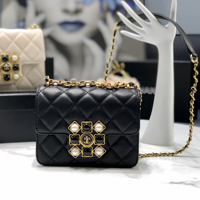 Chanel Womens Bags Small Flap Bag Calfskin, Crystal Pearls, Resin & Gold-Tone Metal