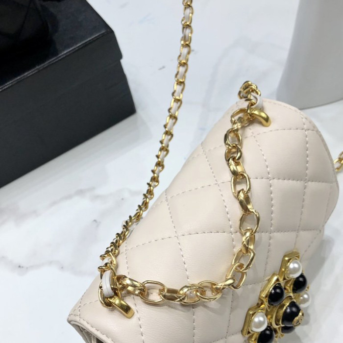 Chanel Womens Bags Small Flap Bag Calfskin, Crystal Pearls, Resin & Gold-Tone Metal