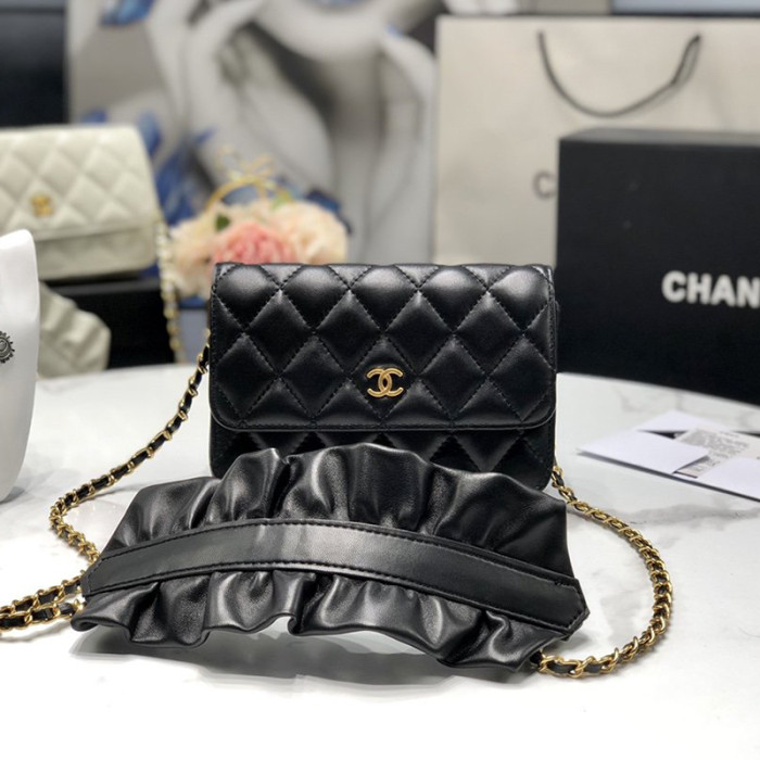 Chanel Womens Bags Crossbody Bag Wallet on Chain Lambskin & Gold-Tone Metal Black