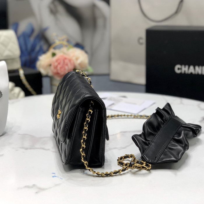 Chanel Womens Bags Crossbody Bag Wallet on Chain Lambskin & Gold-Tone Metal Black