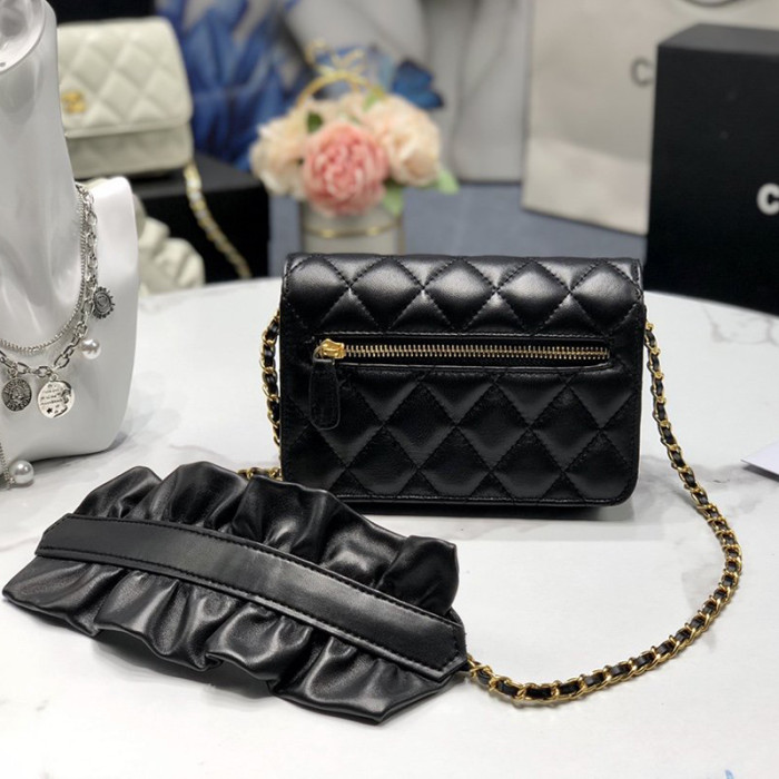 Chanel Womens Bags Crossbody Bag Wallet on Chain Lambskin & Gold-Tone Metal Black