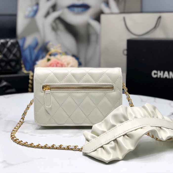 Chanel Womens Bags Crossbody Bag Wallet on Chain Lambskin & Gold-Tone Metal White